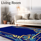 Midnight Blue Golden Leaf Border Rug