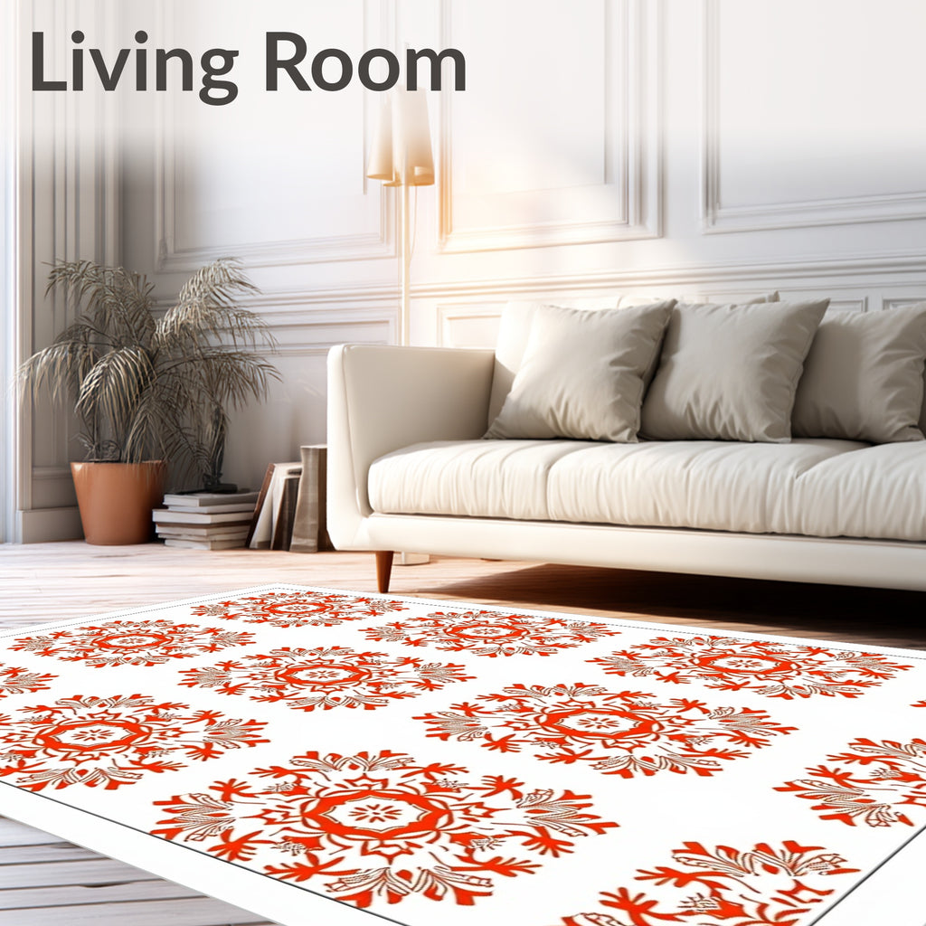 Vibrant Orange Floral Mandala Repeat Rug
