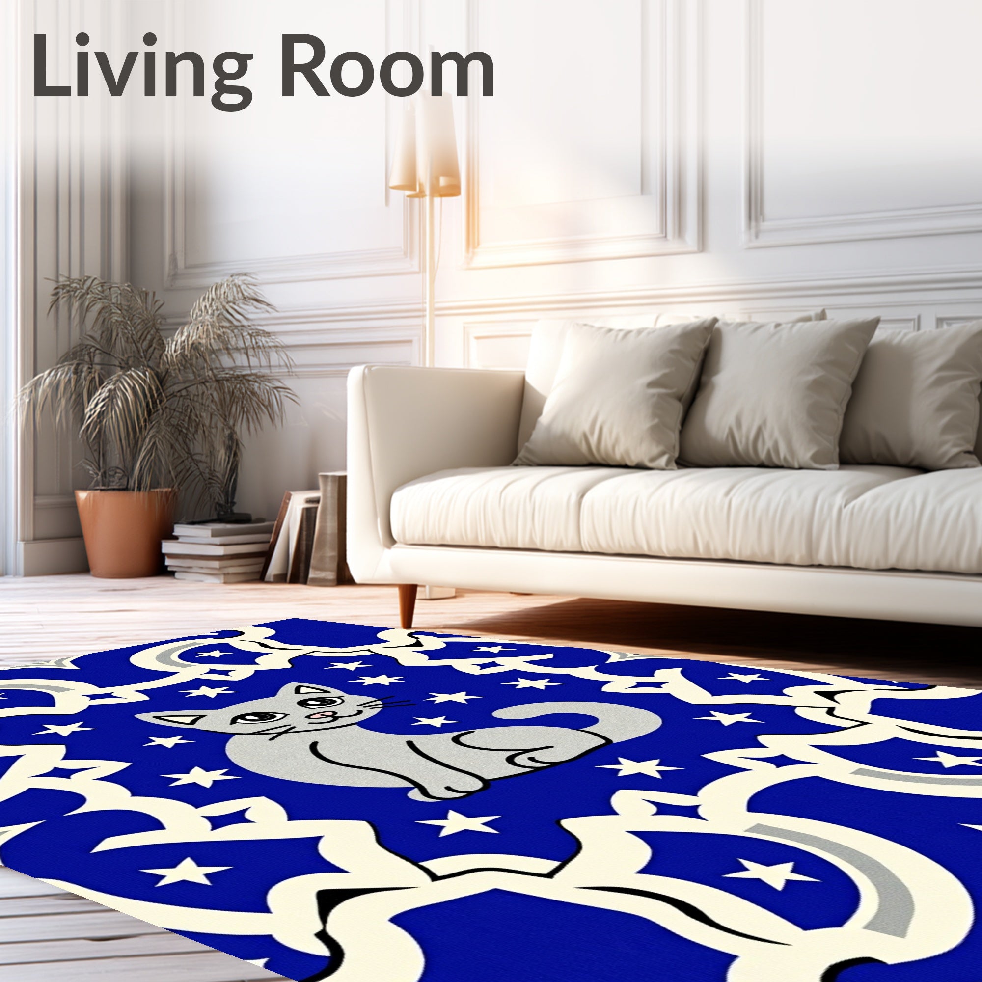 Gray Cat Starry Night Medallion Rug