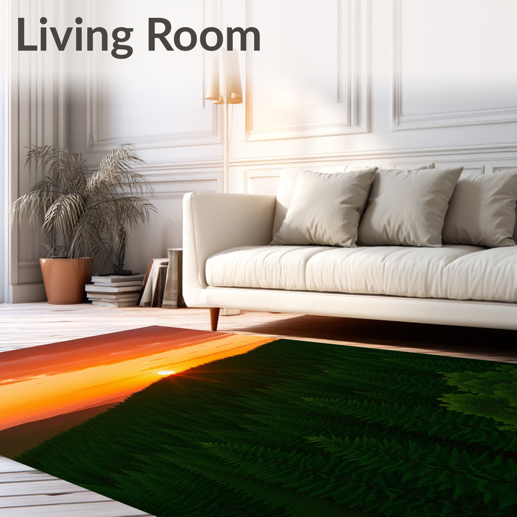 Sunset Forest Green Pine Horizon Rug