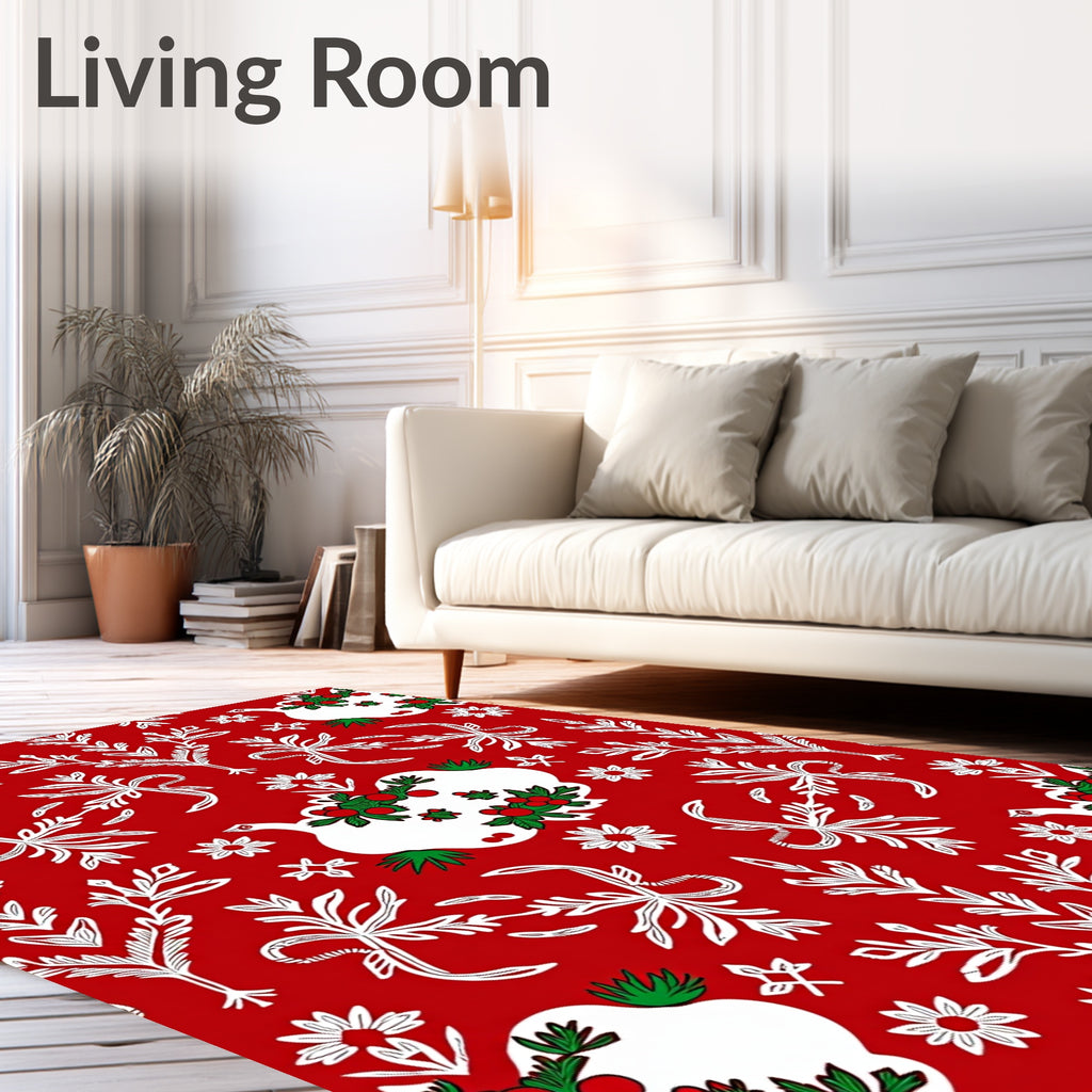 Traditional Red White Holly Berry Birds Rug