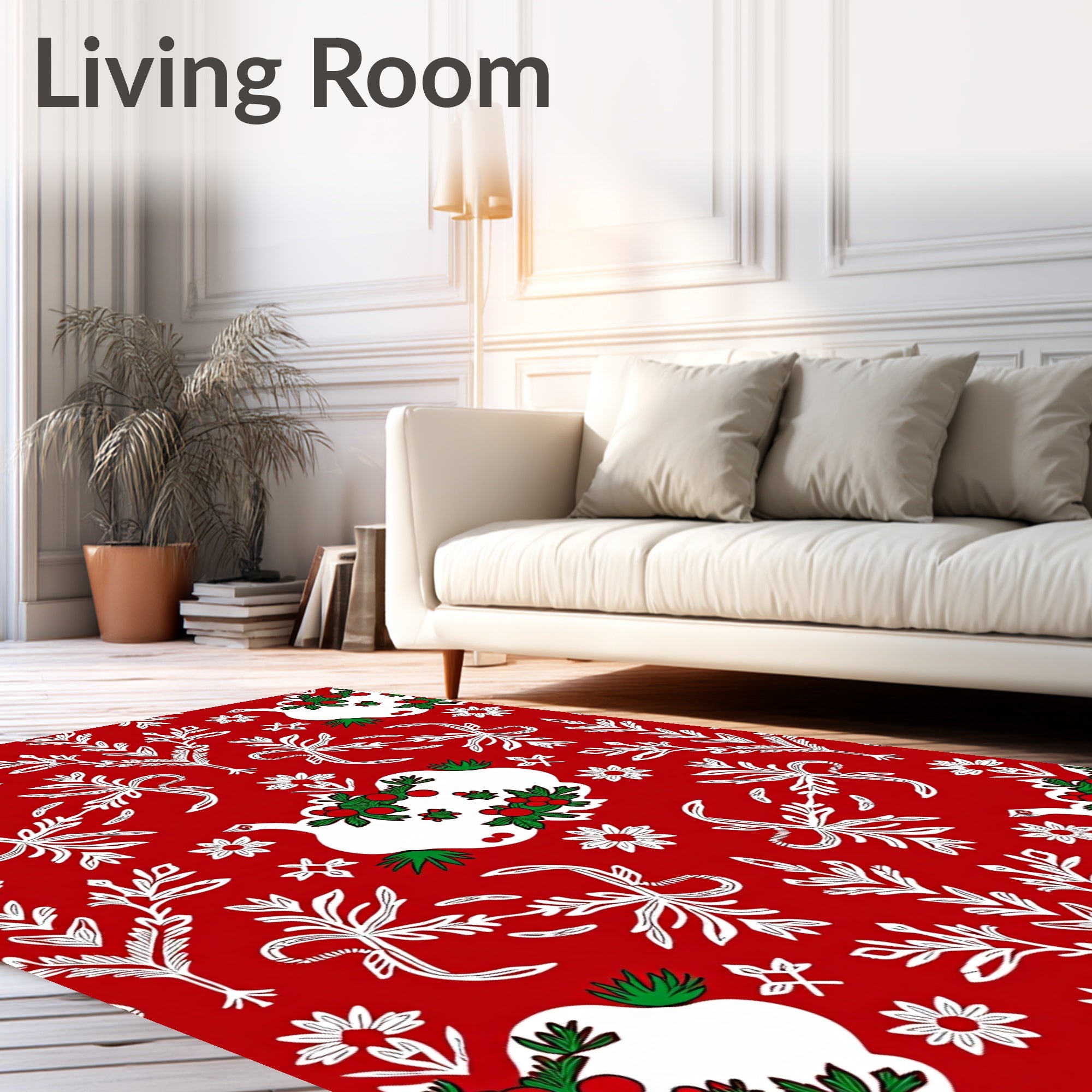 Traditional Red White Holly Berry Birds Rug
