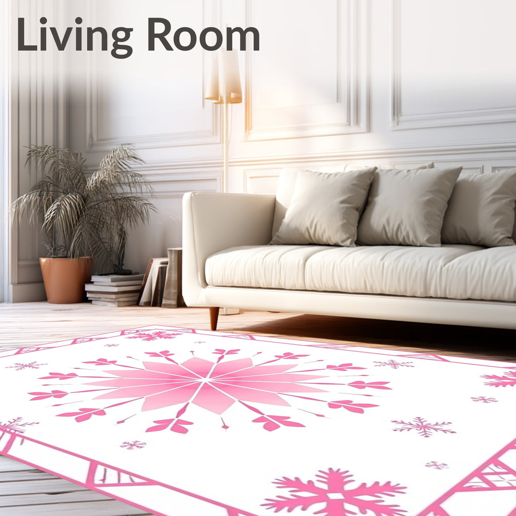 Pink Snowflake Geometric Border Rug