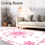 Pink Snowflake Geometric Border Rug