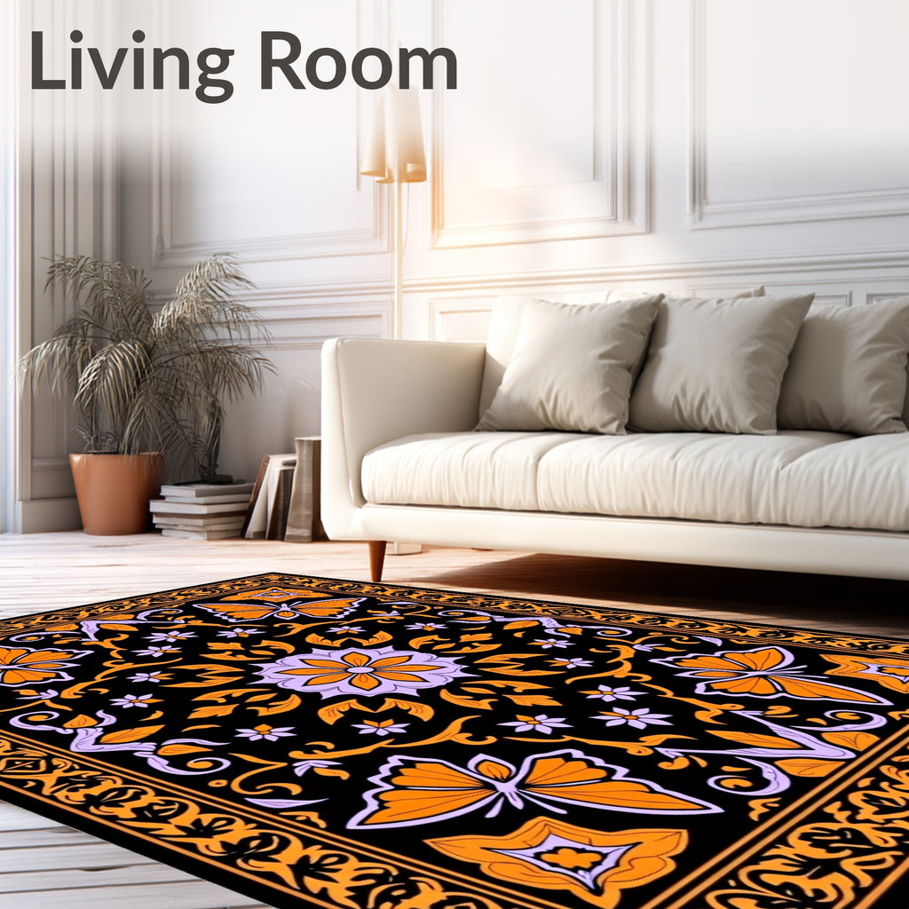 Orange Purple Butterfly Floral Medallion Rug