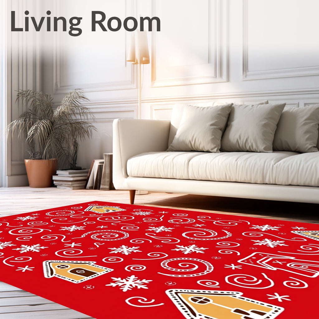 Holiday Gingerbread Houses Snowflakes Swirls Rug