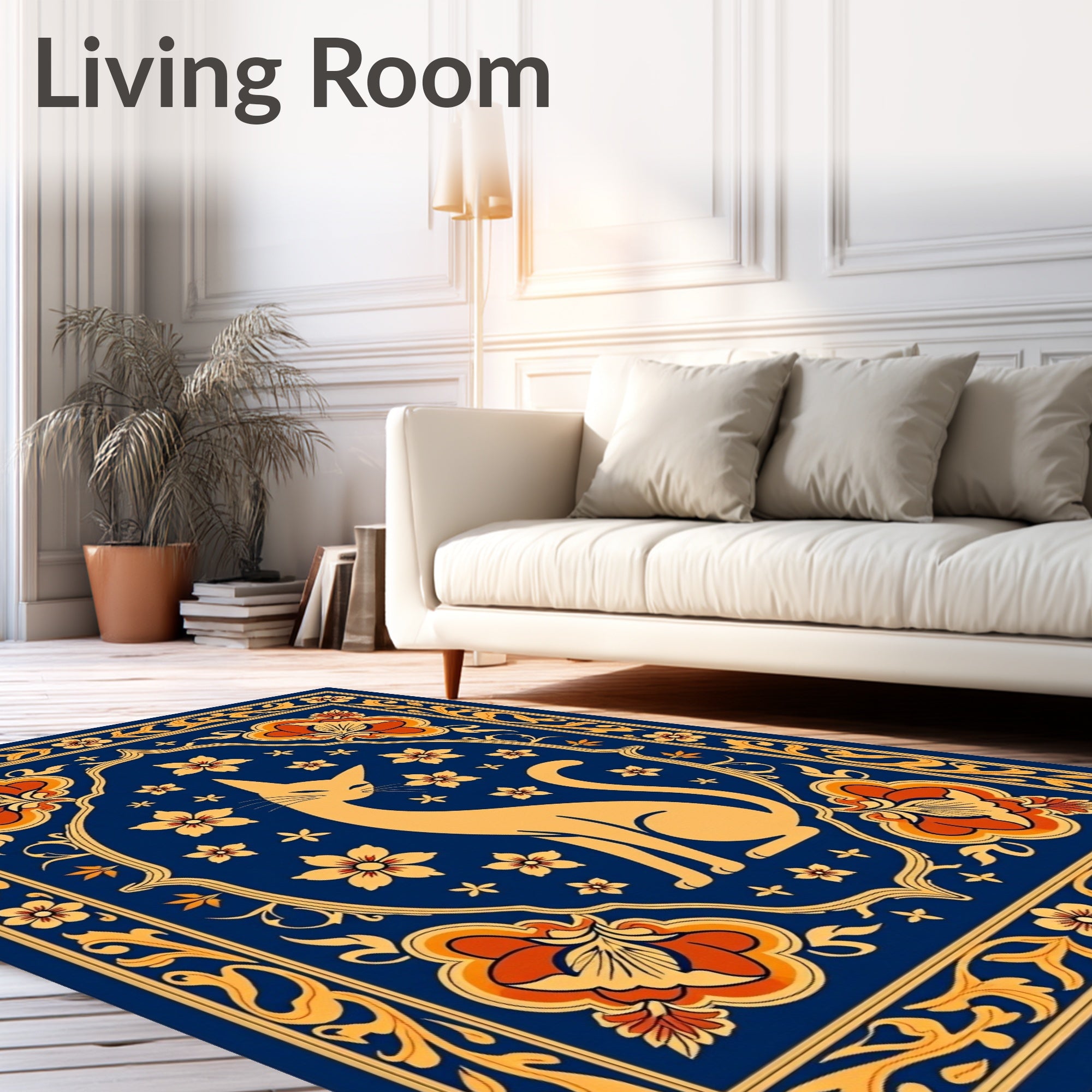 Golden Feline Floral Medallion Rug