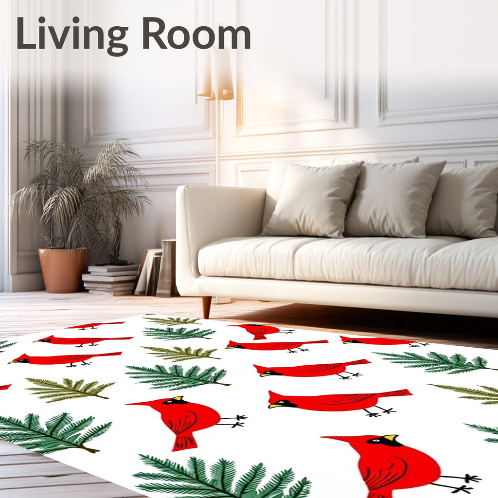 Red Cardinal Evergreen Trees Collection Rug