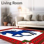 Bold Blue Horse Red Green Border Rug