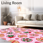 Pink Gingerbread Peppermint Holly Swirls Rug