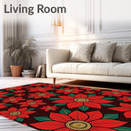 Crimson Floral Bloom Textile Rug