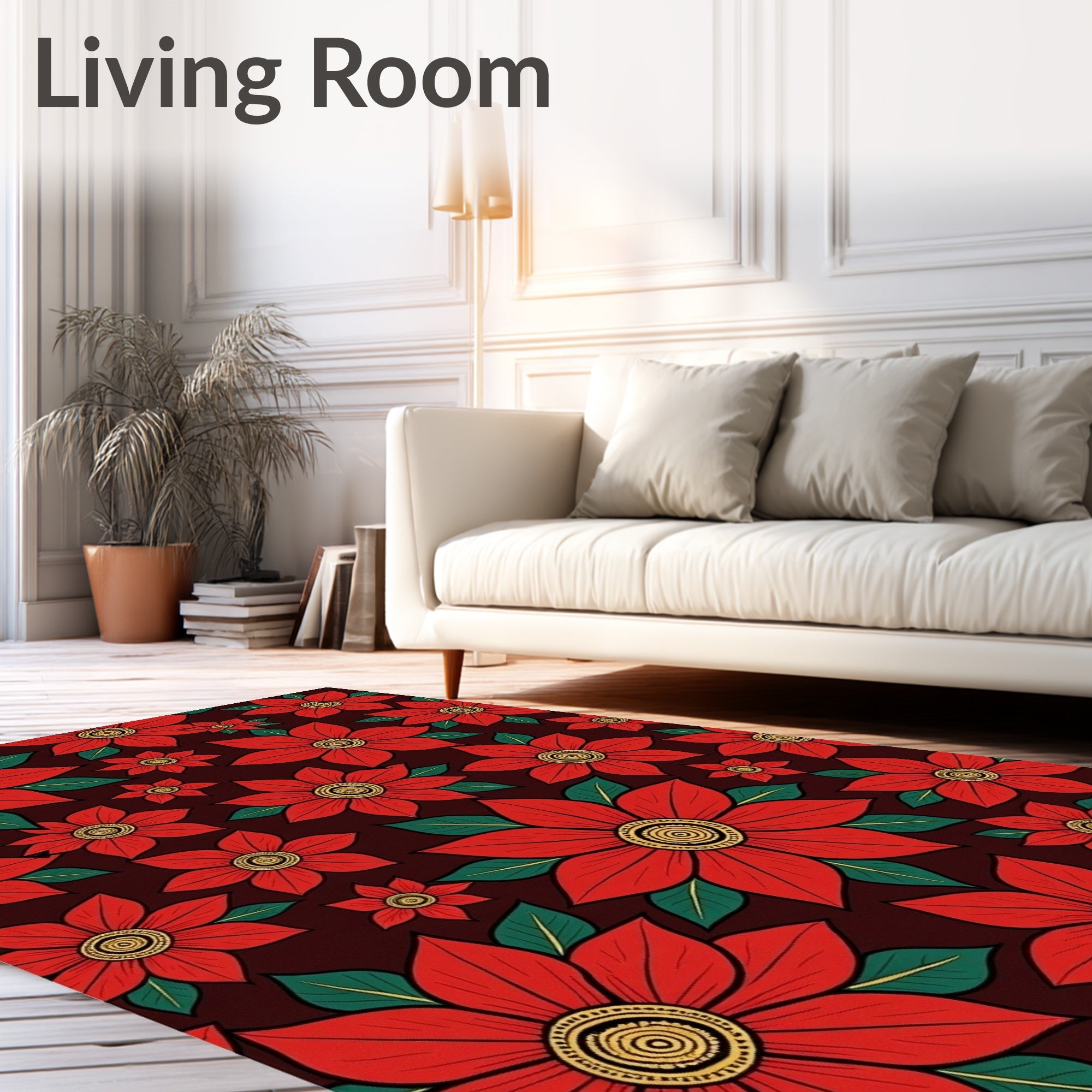 Crimson Floral Bloom Textile Rug