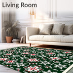 Crimson White Snowflake Emerald Geometric Rug