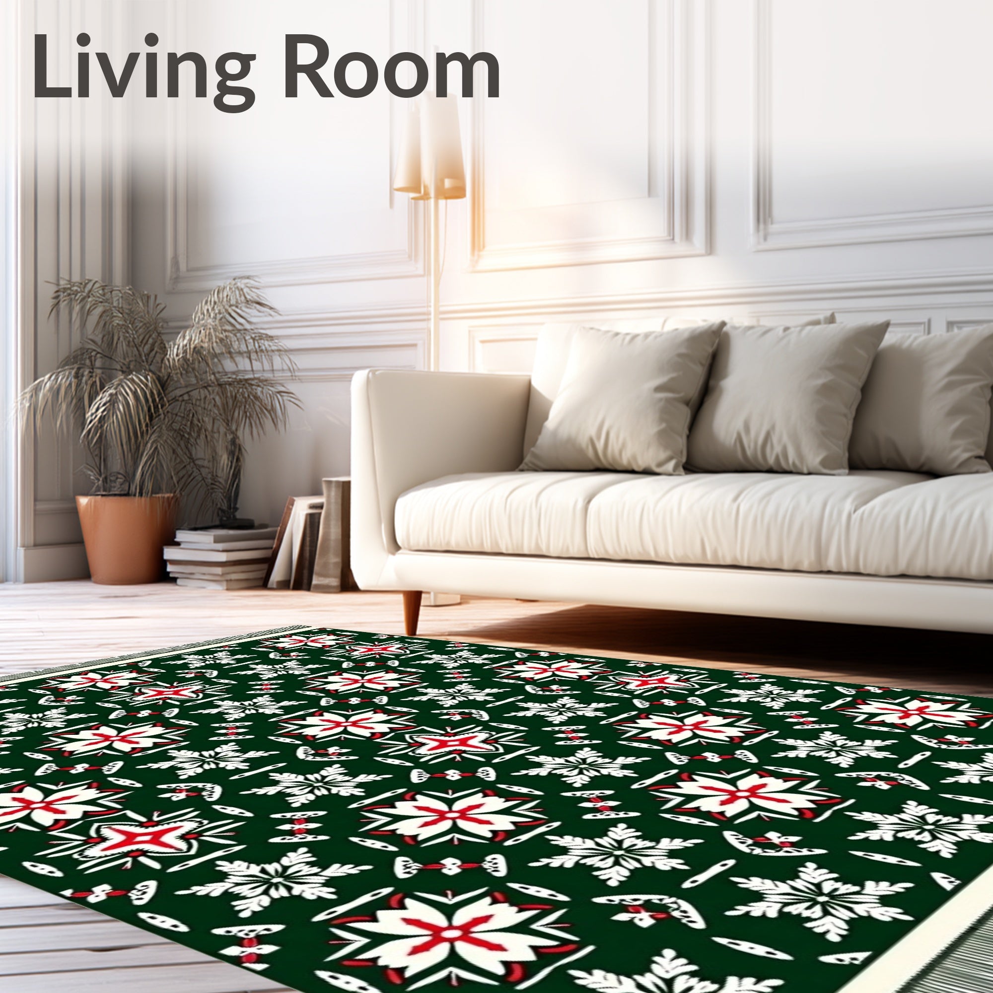 Crimson White Snowflake Emerald Geometric Rug