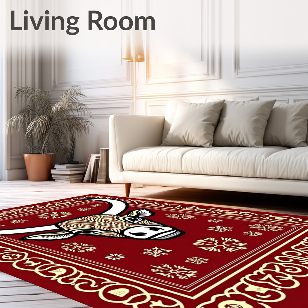 Crimson Bull Snowflakes Border Rug