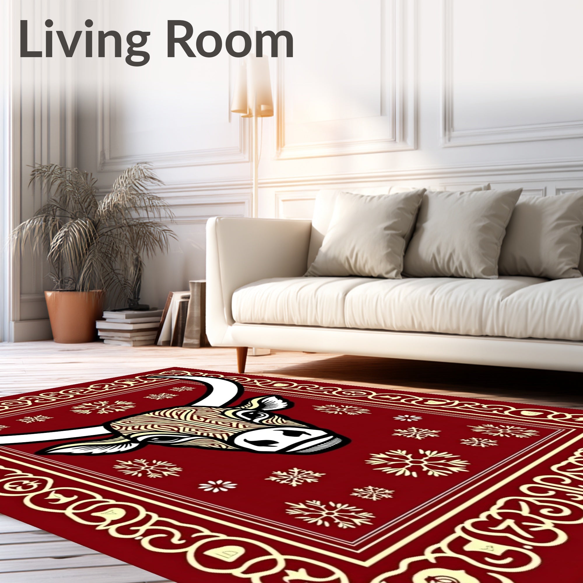 Crimson Bull Snowflakes Border Rug