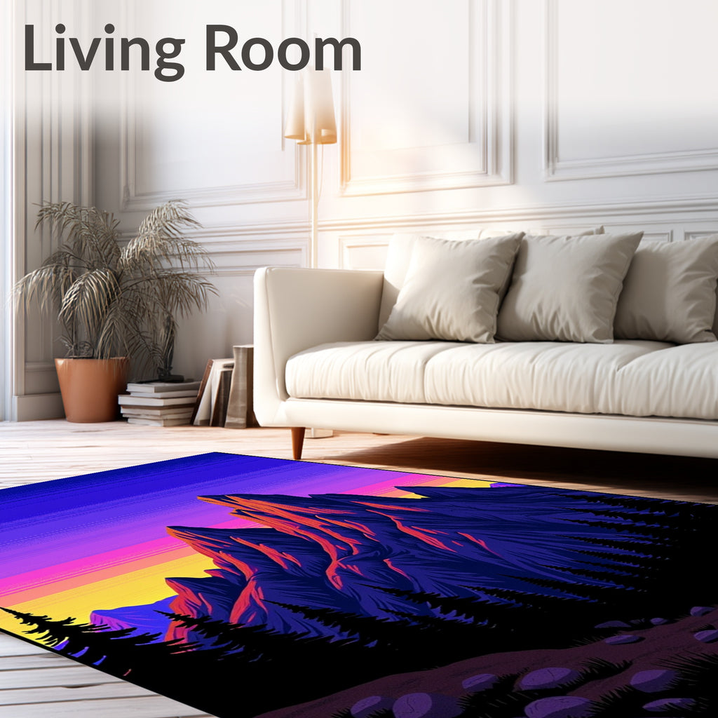 Vibrant Mountain Sunset Landscape Rug