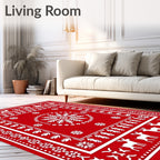 Red Snowflake Deer Folk Art Rug
