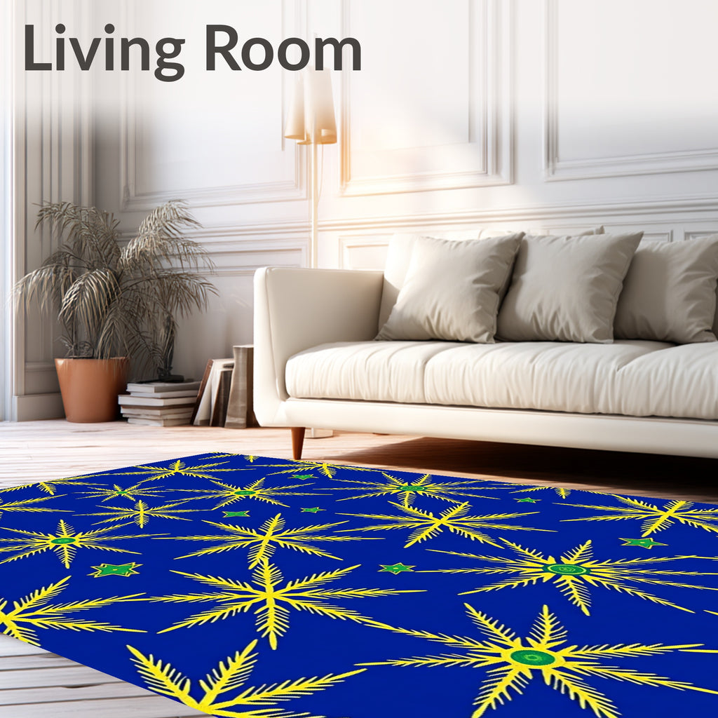 Yellow Starbursts on Royal Blue Background Rug