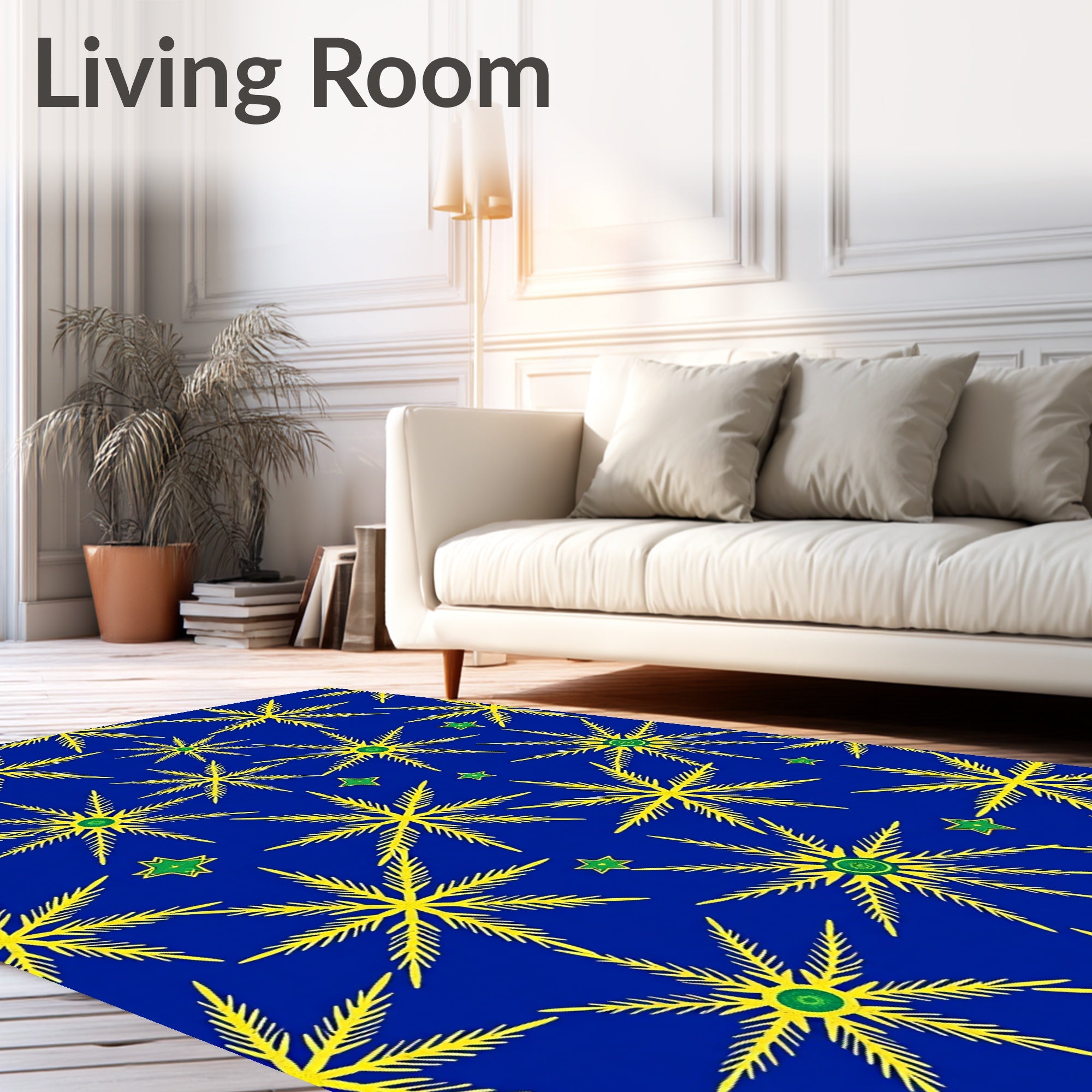 Yellow Starbursts on Royal Blue Background Rug