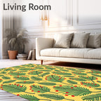 Festive Green Palm Fronds Red Berries Rug