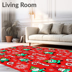 Jolly Elf Candy Cane Holiday Red Rug