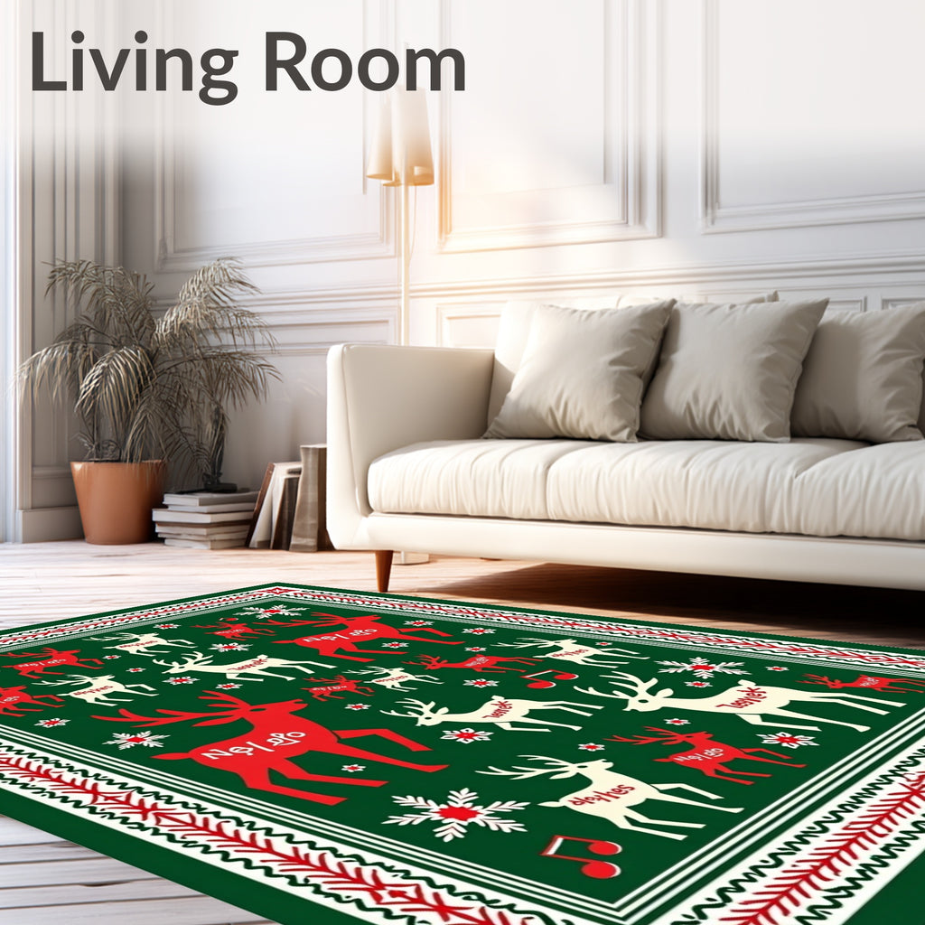 Crimson White Reindeer Forest Border Rug