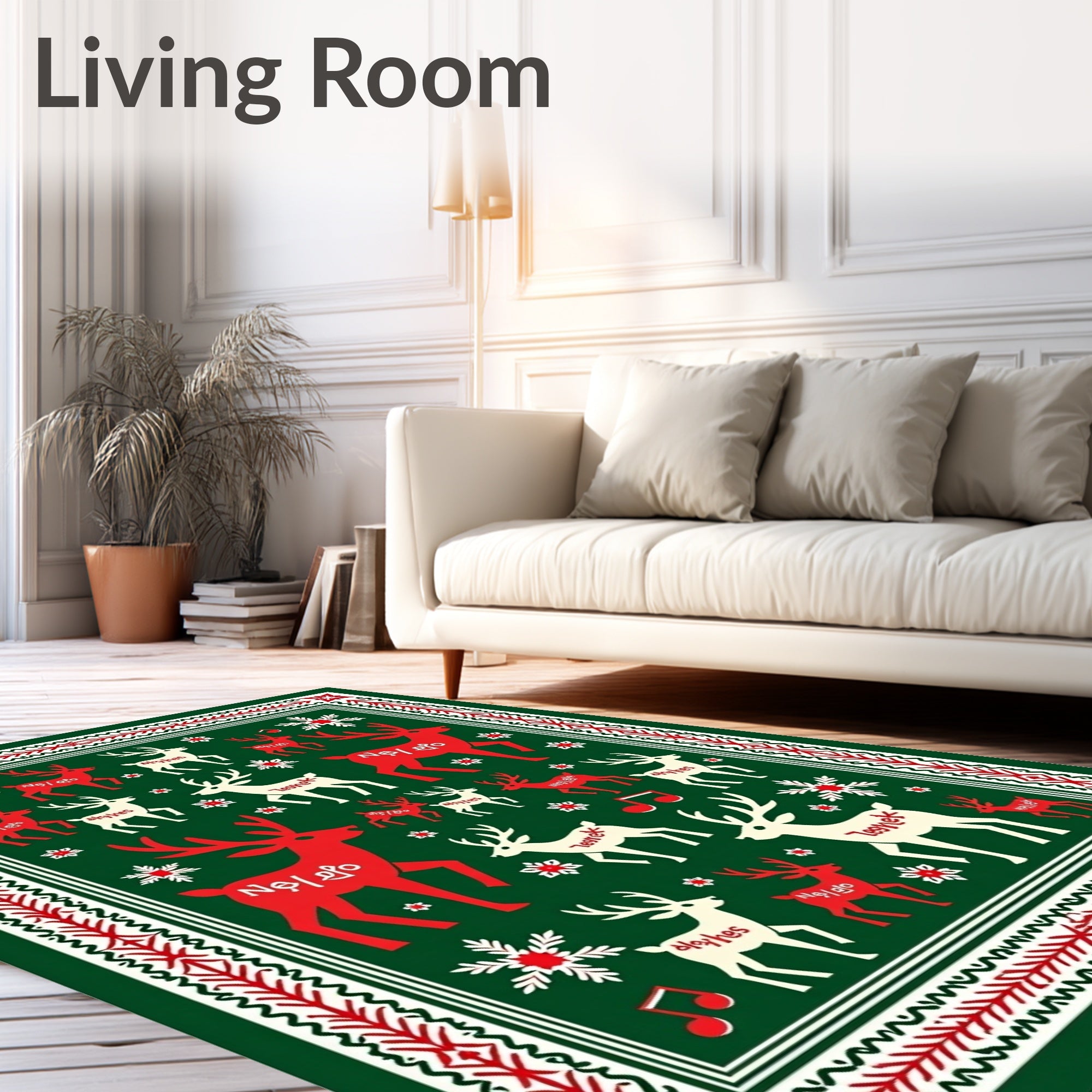 Crimson White Reindeer Forest Border Rug
