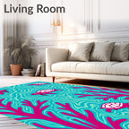 Bold pink turtles and coral aqua waves Rug