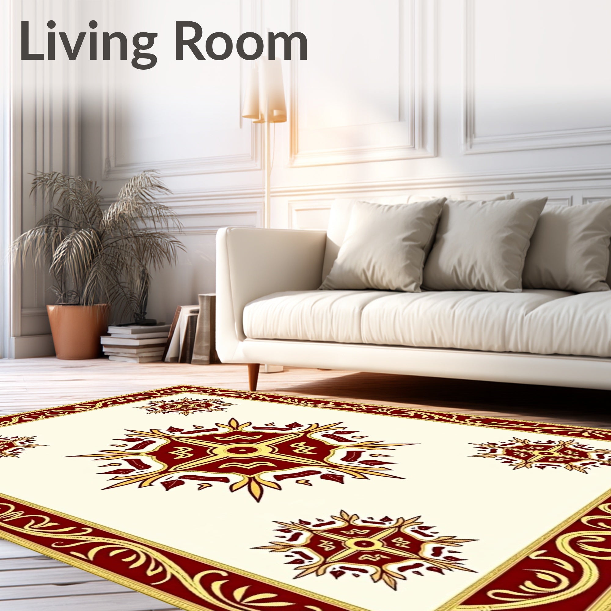 Rich Crimson Gold Medallion Border Rug