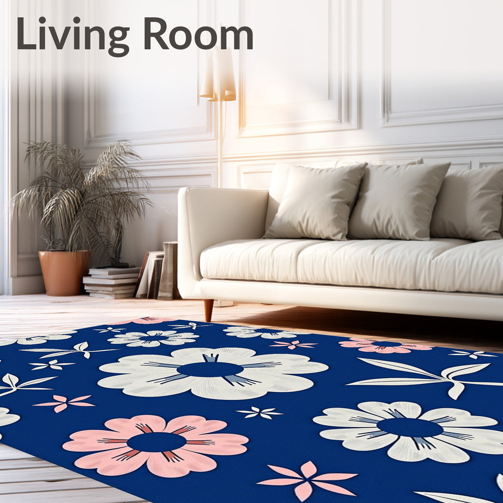 Indigo Blue Floral Petal Collage Rug