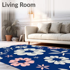 Indigo Blue Floral Petal Collage Rug