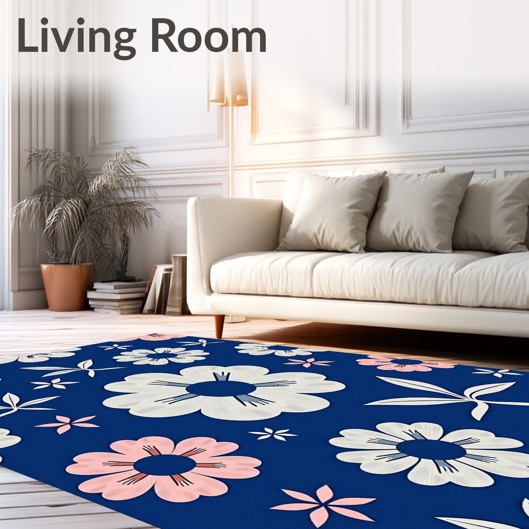 Indigo Blue Floral Petal Collage Rug