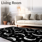Chic Black Celestial Moon Stars Rug