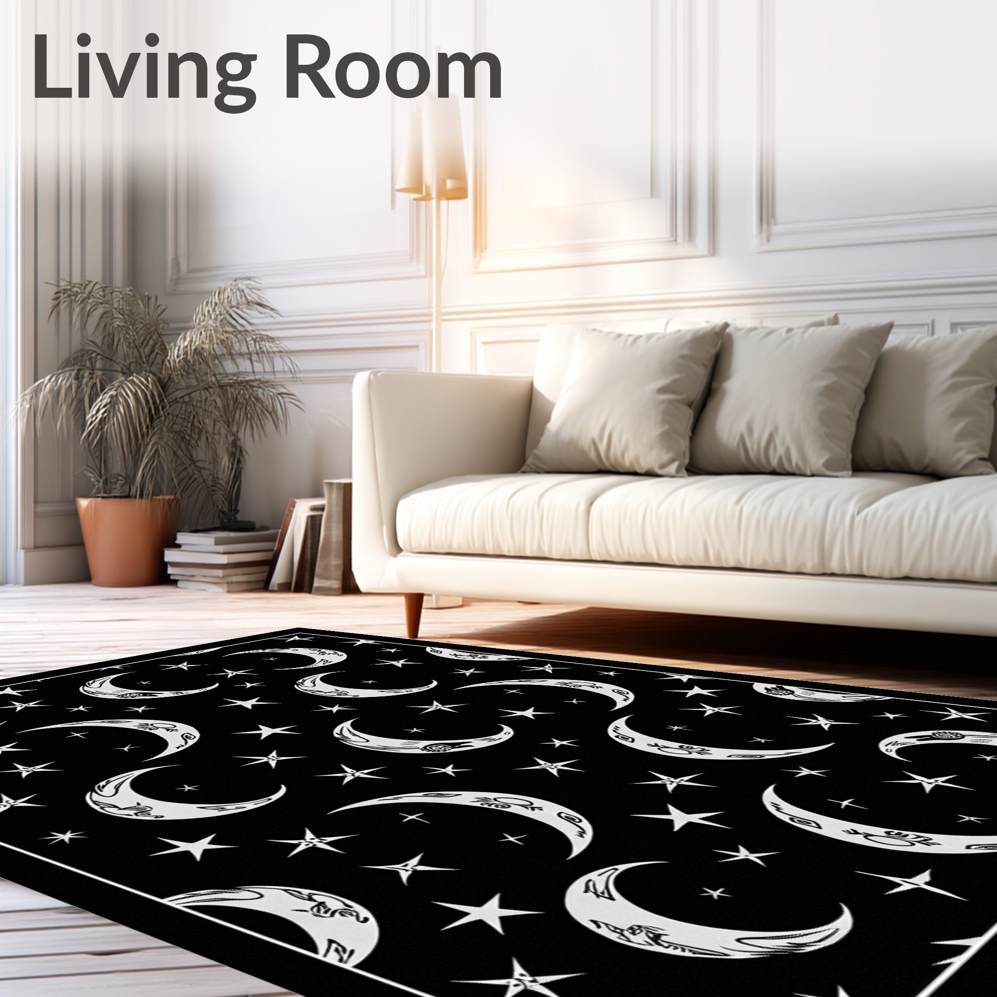 Chic Black Celestial Moon Stars Rug