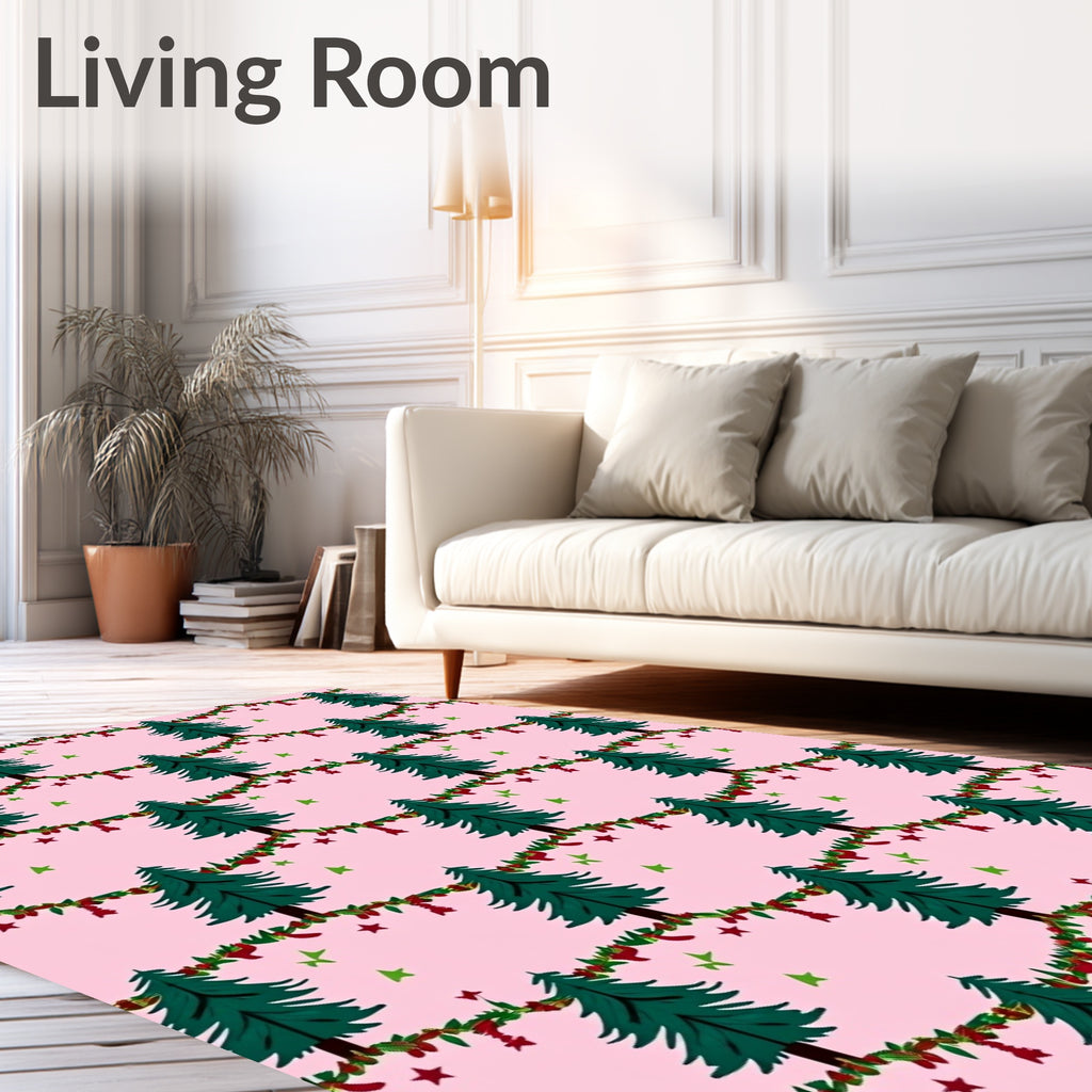 Pink Festive Christmas Tree Garland Rug