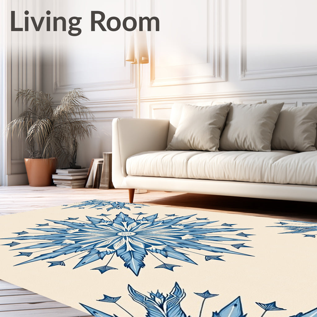 Indigo Blue Feathered Medallion Collage Rug