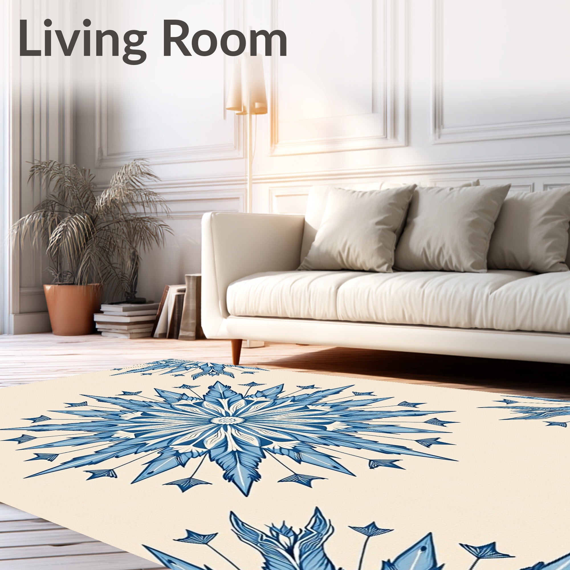 Indigo Blue Feathered Medallion Collage Rug