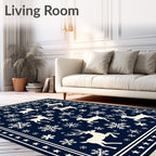 Reindeer Snowflake Border Navy Rug