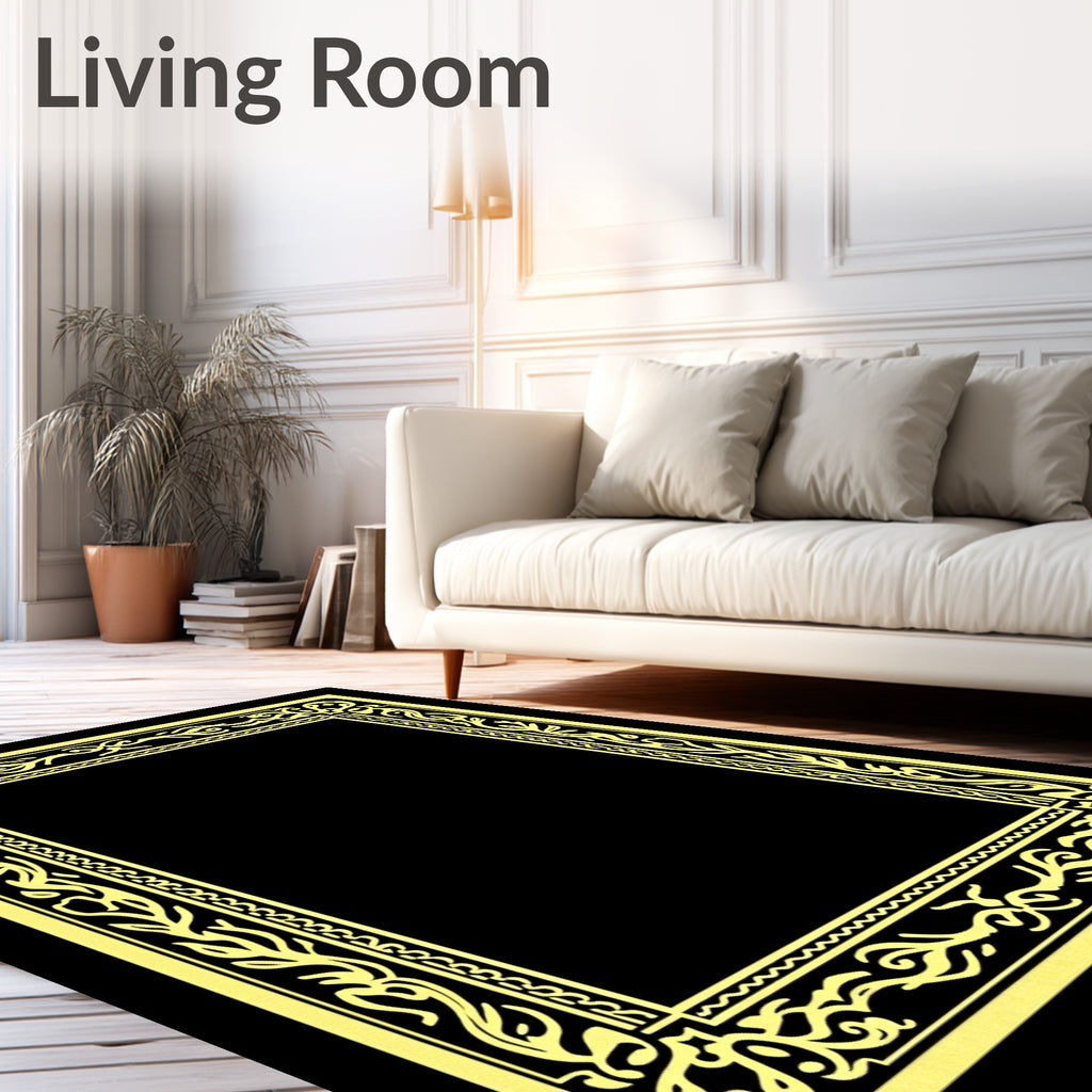 Golden Scrollwork Floral Frame Rug