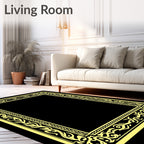 Golden Scrollwork Floral Frame Rug