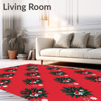 Festive Red Pine Holly Wreath Rug