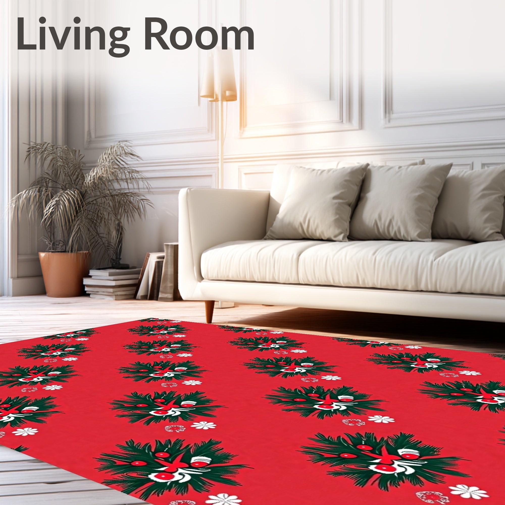 Festive Red Pine Holly Wreath Rug