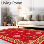 Crimson Rose Floral Ornate Border Rug