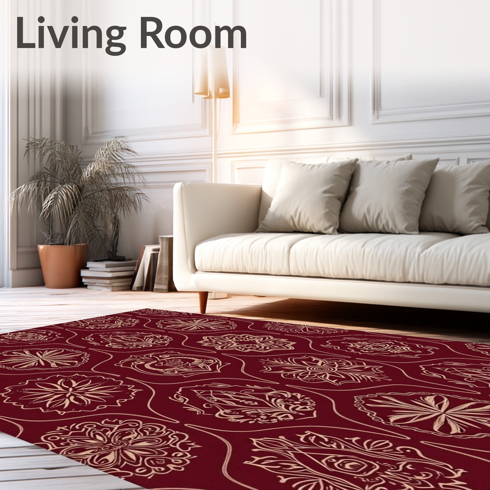 Deep Crimson Intricate Medallion Mandala Rug