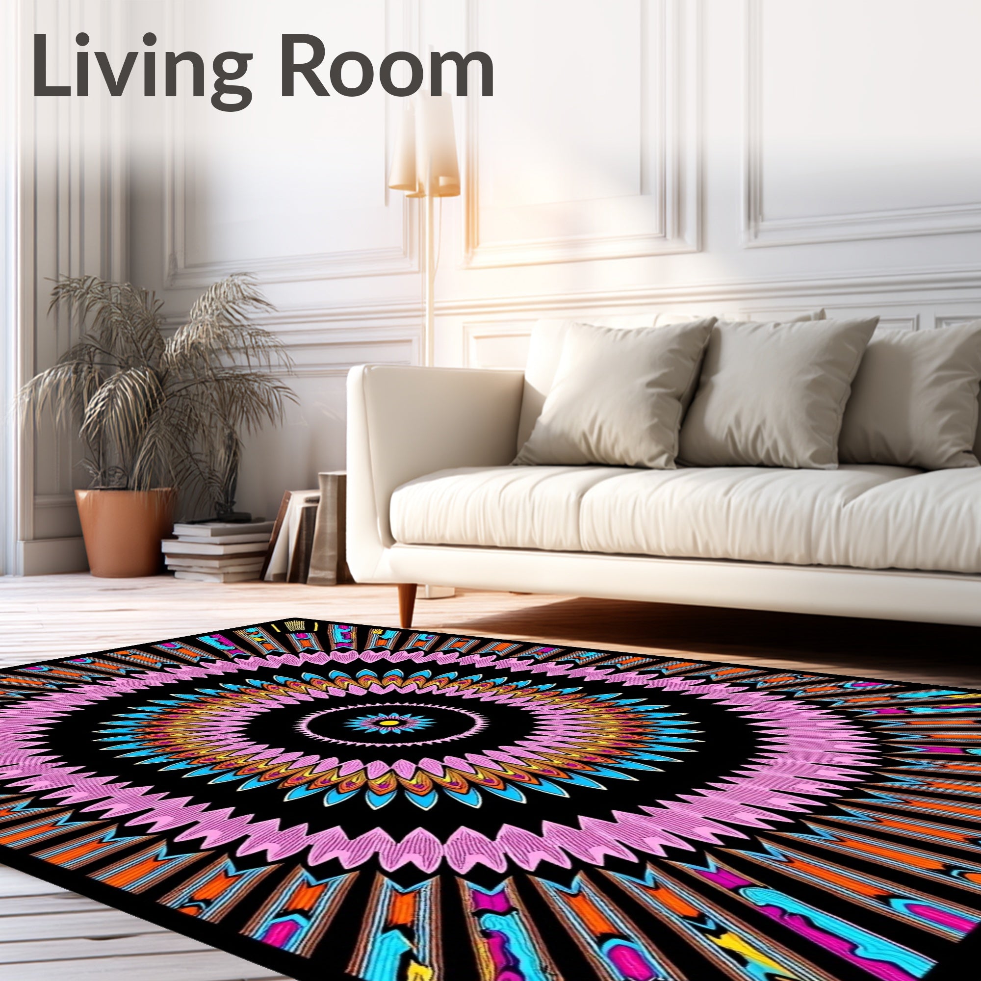 Vibrant Pink Burst Mandala Rug