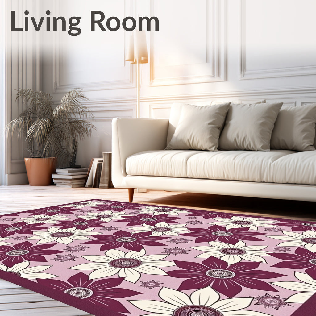 Plum Cream Daisy Medallion Collage Rug