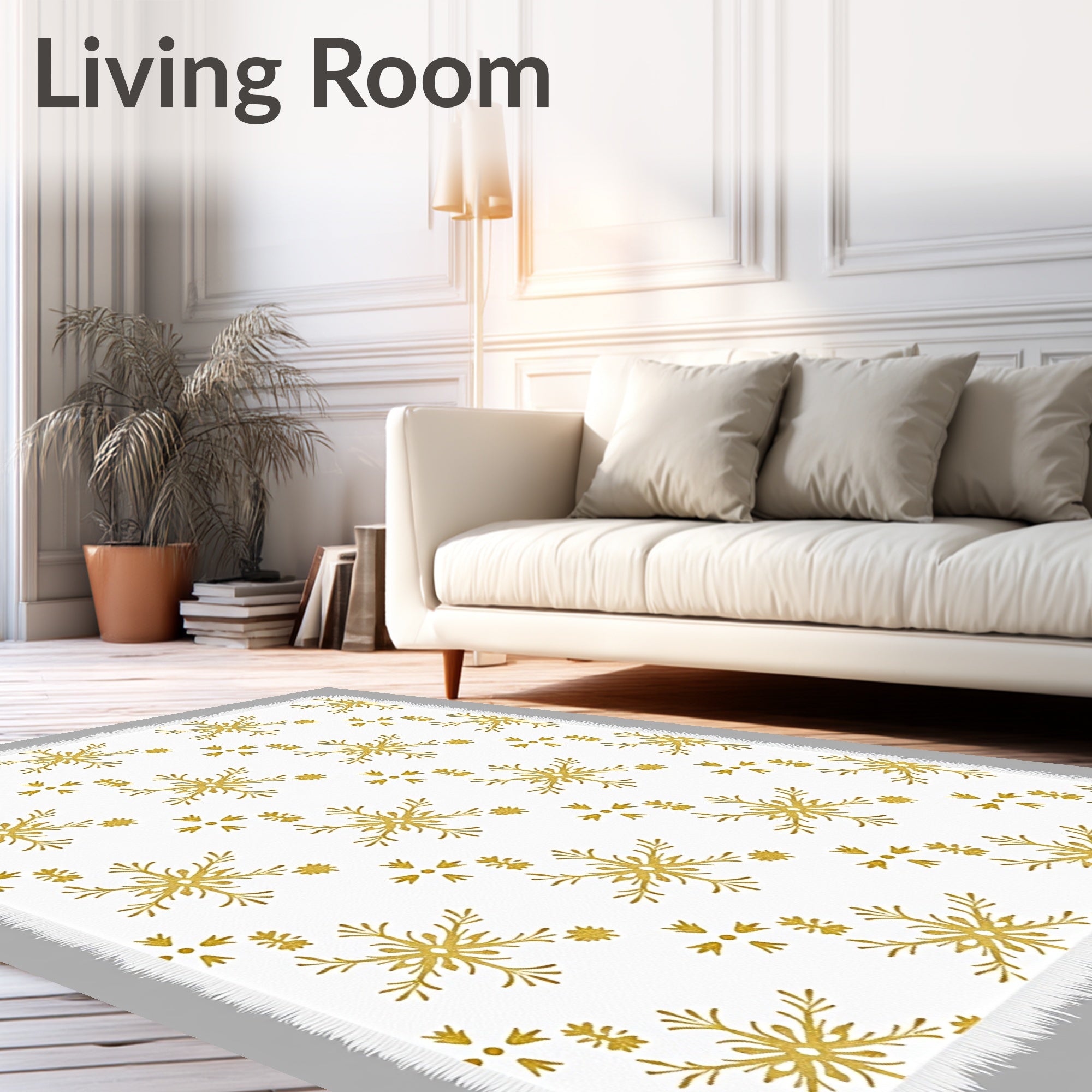 Golden Snowflake All Over Shimmering Rug