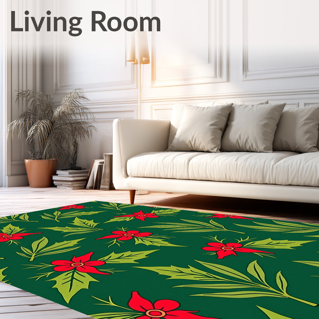 Crimson Floral Holly Garland Rug