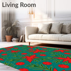 Crimson Poinsettia Pinecone Scatter Rug